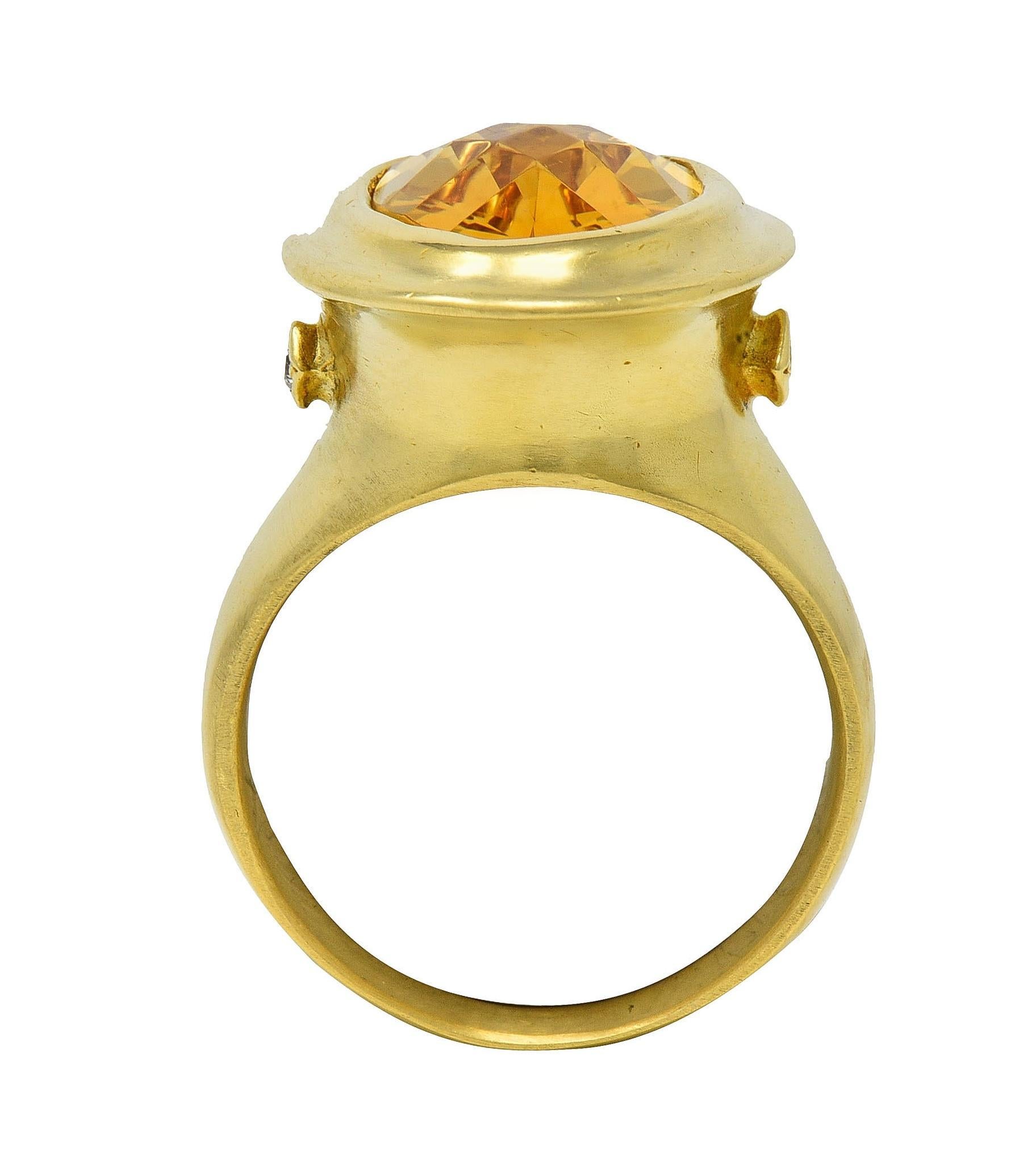 SeidenGang 2000's Citrine Diamond 18 Karat Yellow Gold Bezel Cocktail Ring For Sale 2