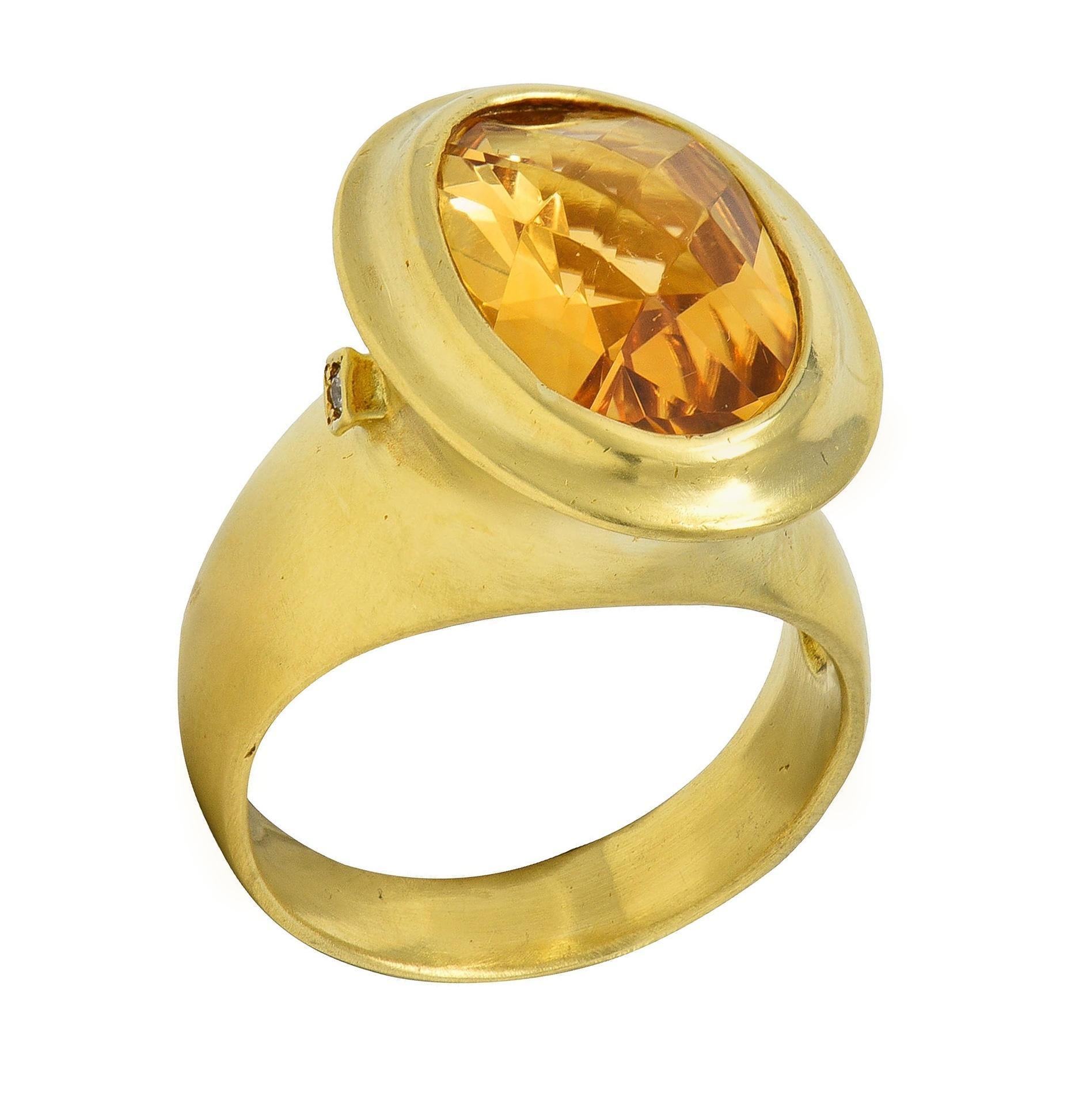 SeidenGang 2000's Citrine Diamond 18 Karat Yellow Gold Bezel Cocktail Ring For Sale 3