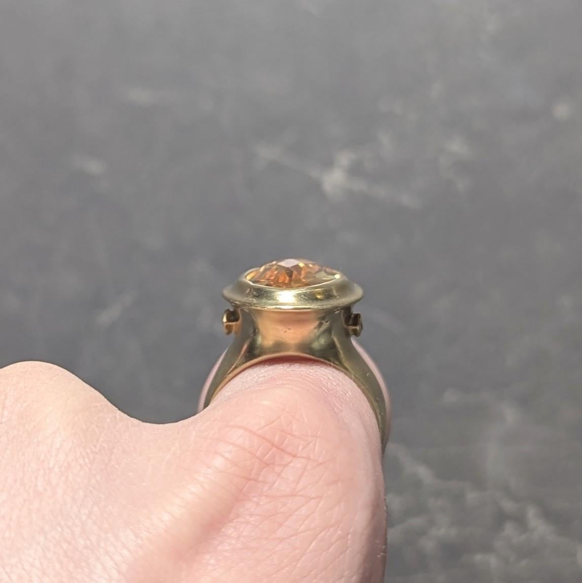 SeidenGang 2000's Citrine Diamond 18 Karat Yellow Gold Bezel Cocktail Ring For Sale 4