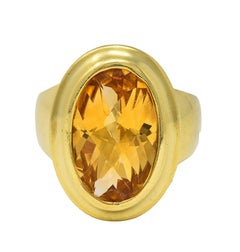 SeidenGang 2000er Citrin-Diamant-Cocktailring mit 18 Karat Gelbgold-Lünette