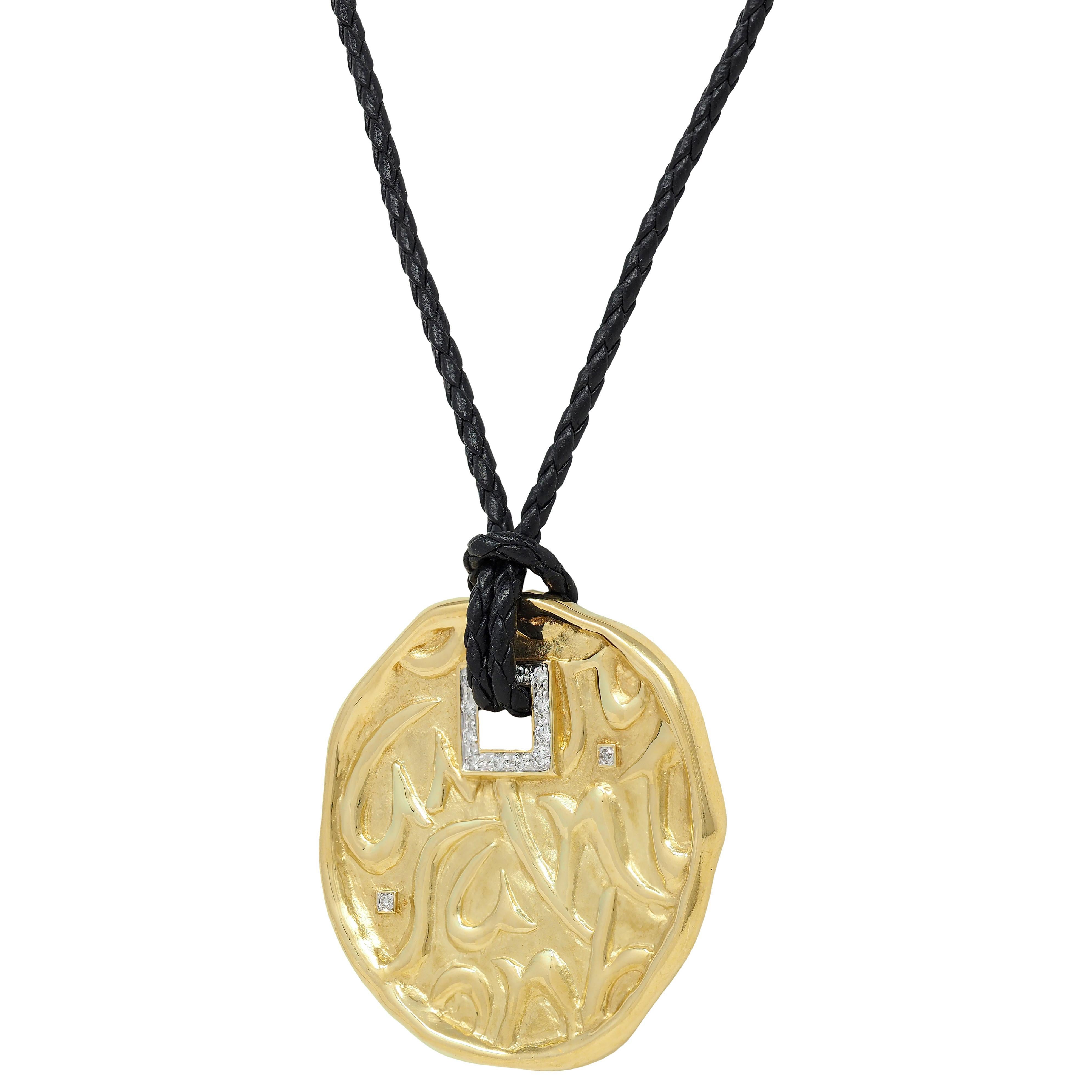 SeidenGang 2000's Diamond 18K Gold Leather Cord Circle Of Love Pendant Necklace For Sale 1