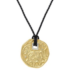 SeidenGang 2000's Diamond 18K Gold Leather Cord Circle Of Love Pendant Necklace