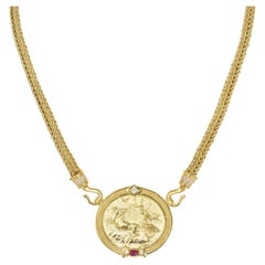 SeidenGang - Collier à pendentif en or jaune avec diamant de 0,30 carat et rubis 