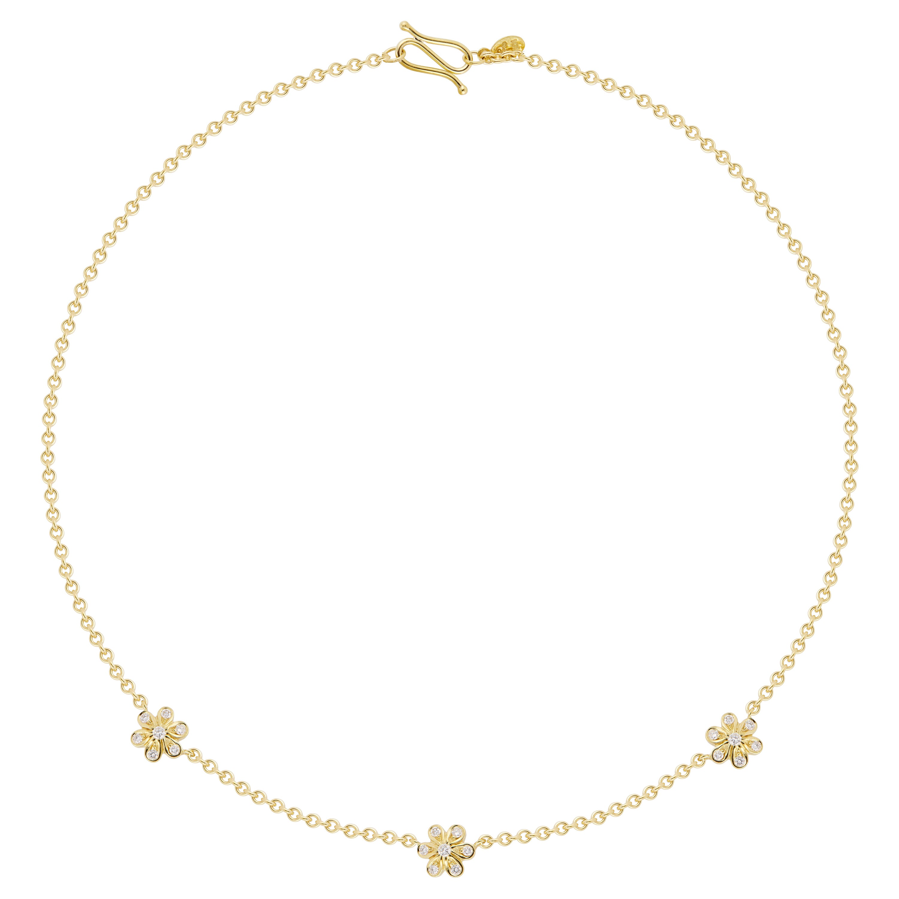 Seidengang .35 Karat Diamant Gelbgold Drei-Blumen-Halskette