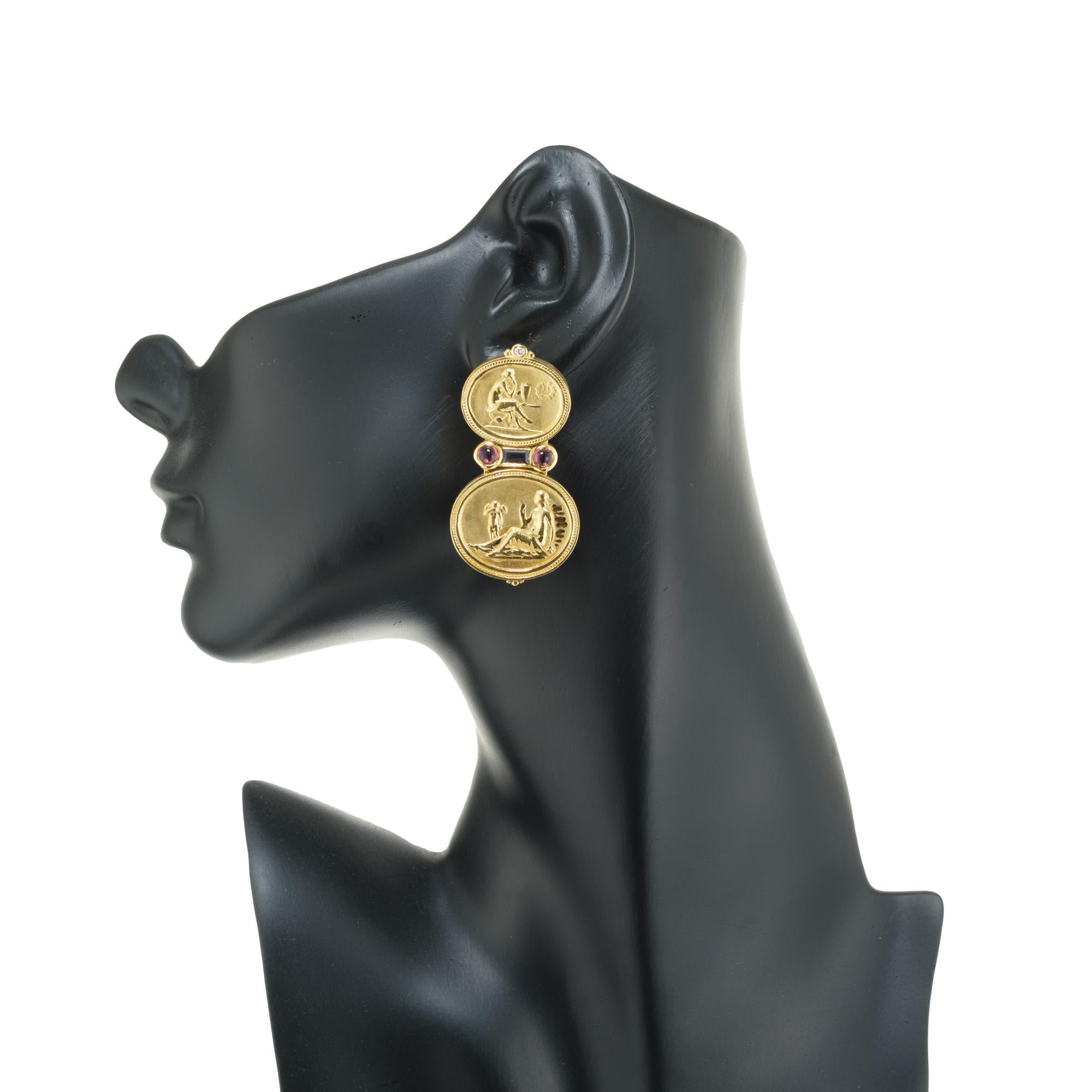 Women's Seidengang .40 Carat Garnet Diamond Iolite Yellow Gold Dangle Earrings  For Sale