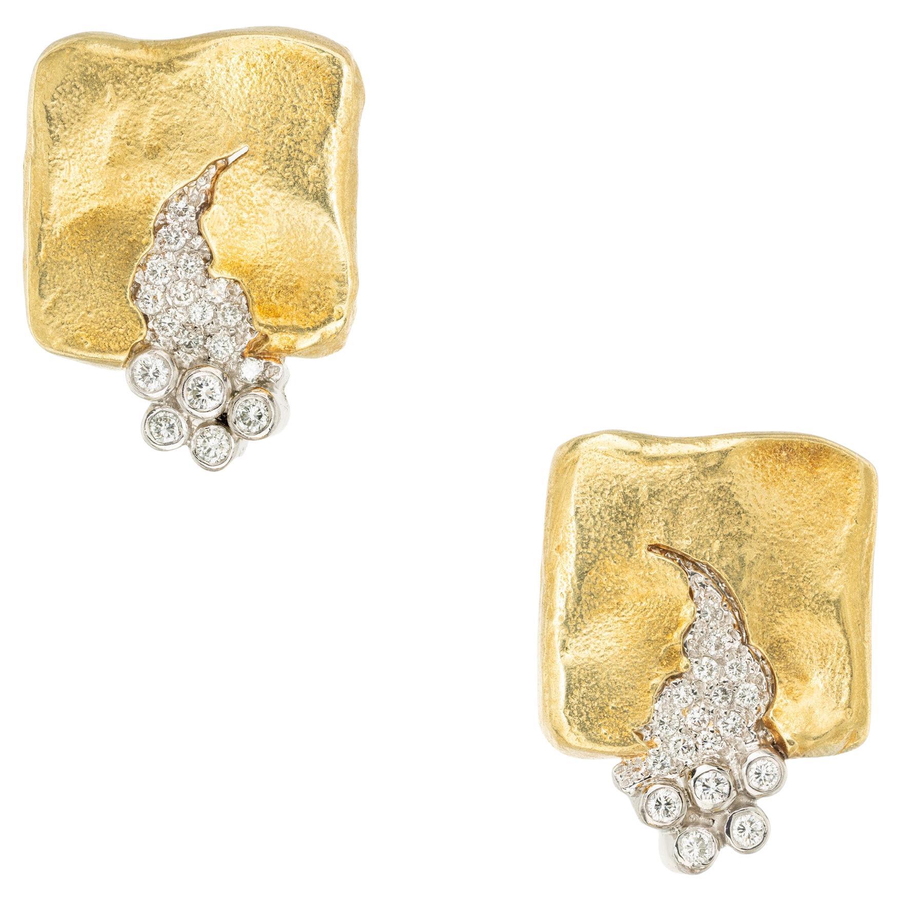 Seidengang .48 Carat Diamond Platinum Yellow Gold Glacier Lever Back Earrrings