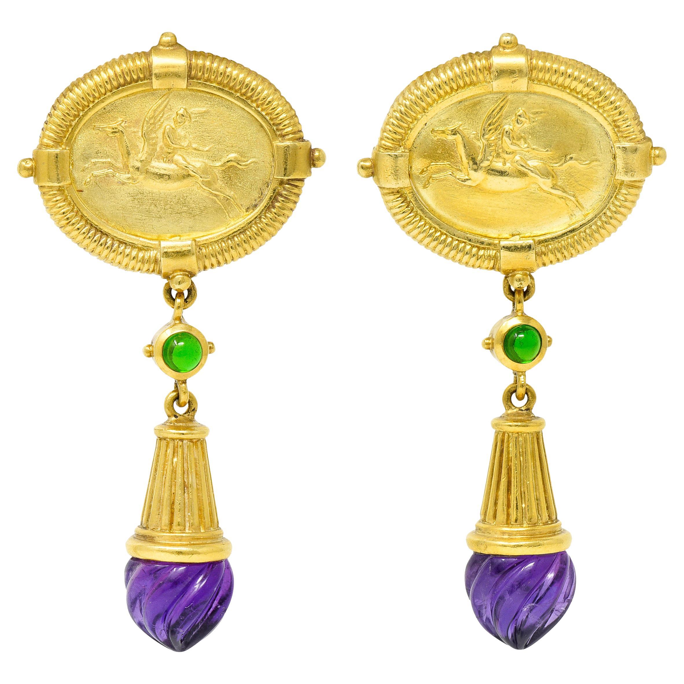 SeidenGang Amethyst Diopside 18 Karat Gold Pegasus Classic Ear-Clip Earrings
