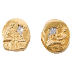Vintage Seidengang Athena Diamond Gold Platinum Earrings