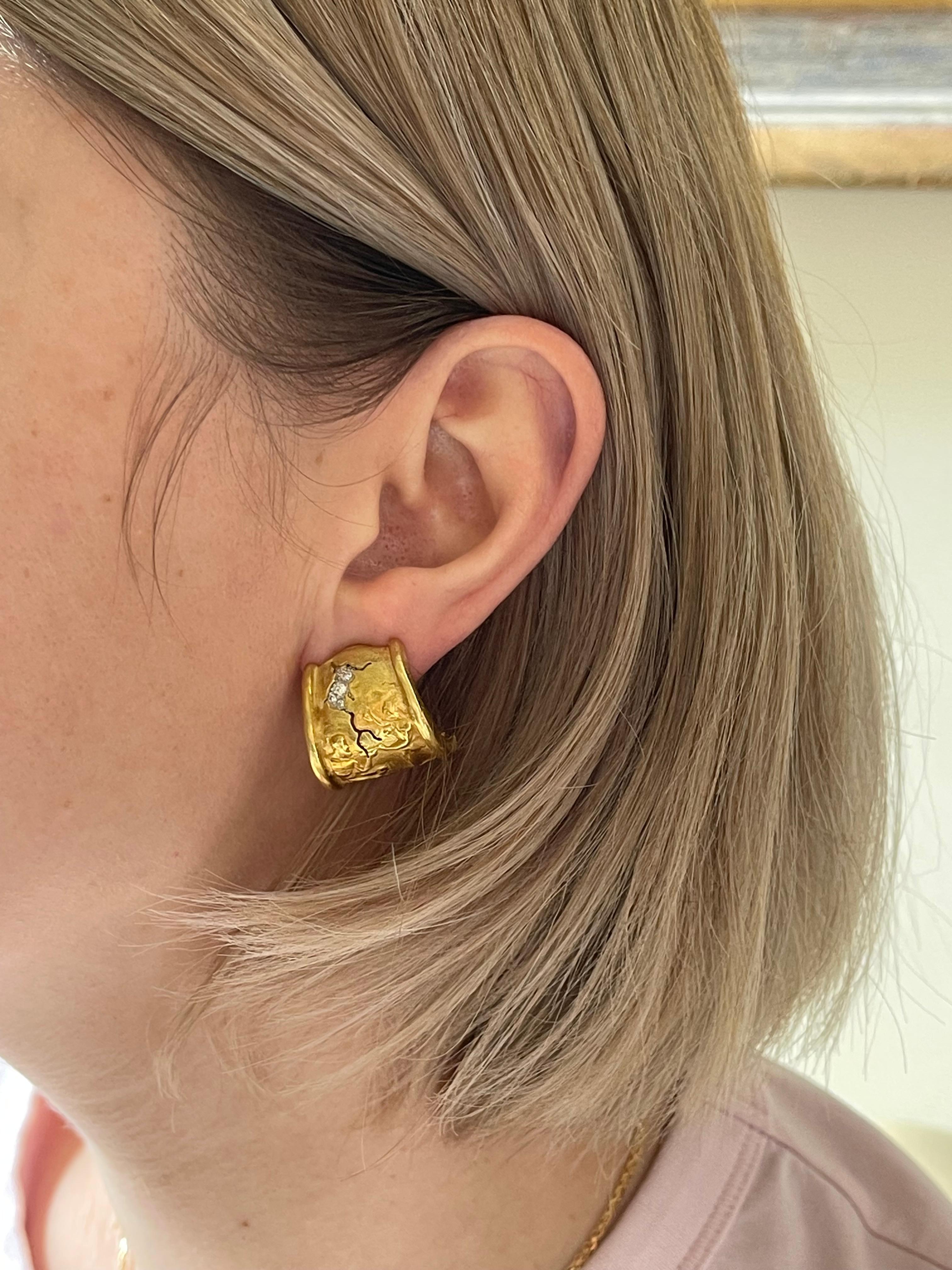 Women's Seidengang Athena Diamond Gold Platinum Hoop Earrings For Sale