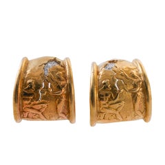 Vintage Seidengang Athena Diamond Gold Platinum Hoop Earrings