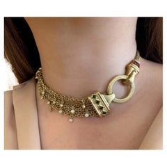 SeidenGang Choker Necklace with Diamonds and Tourmalines in 18k Yellow Gold