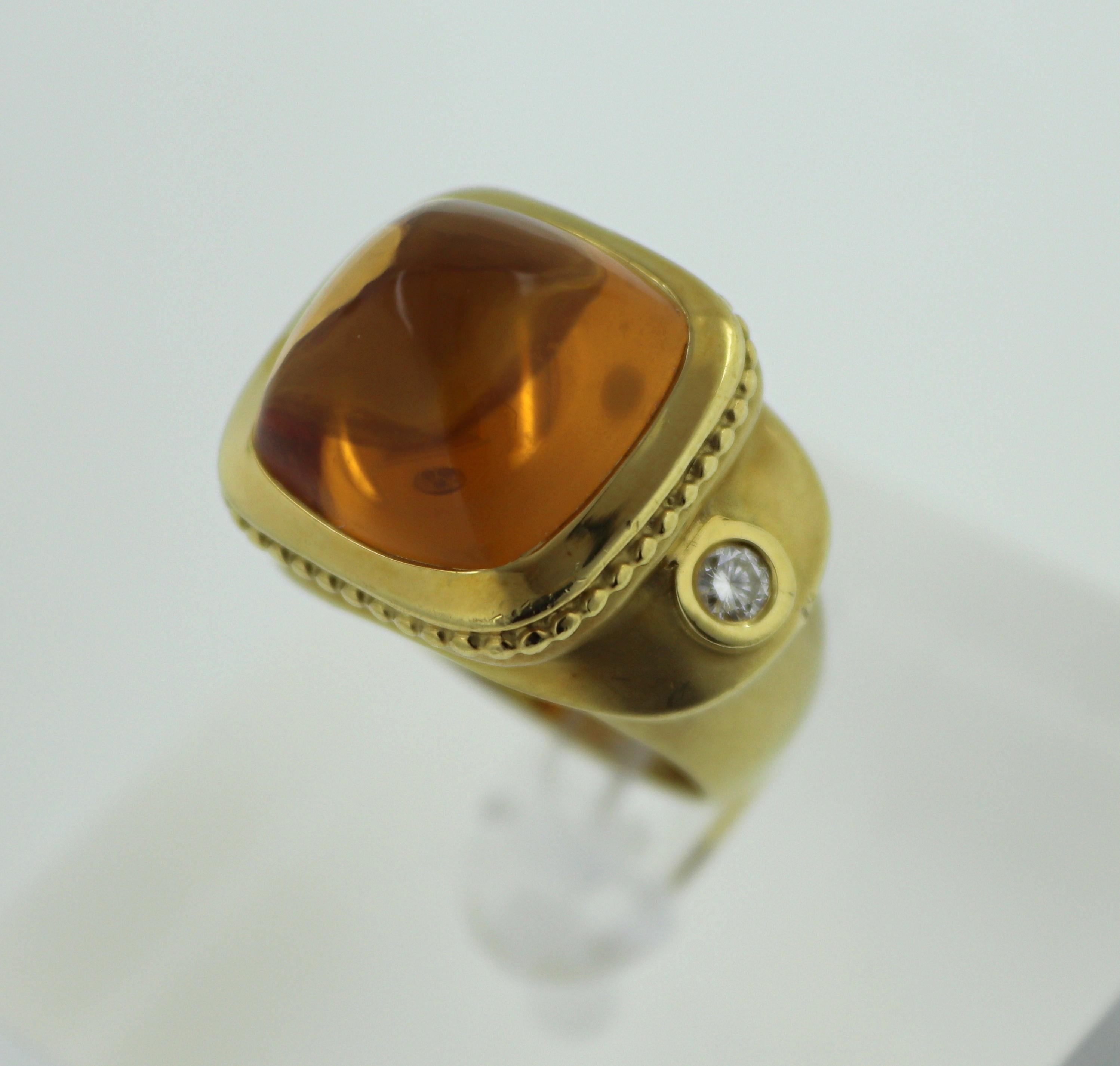 Seidengang Citrine Diamond, 18k Yellow Gold Classic Athena Ring For Sale 3