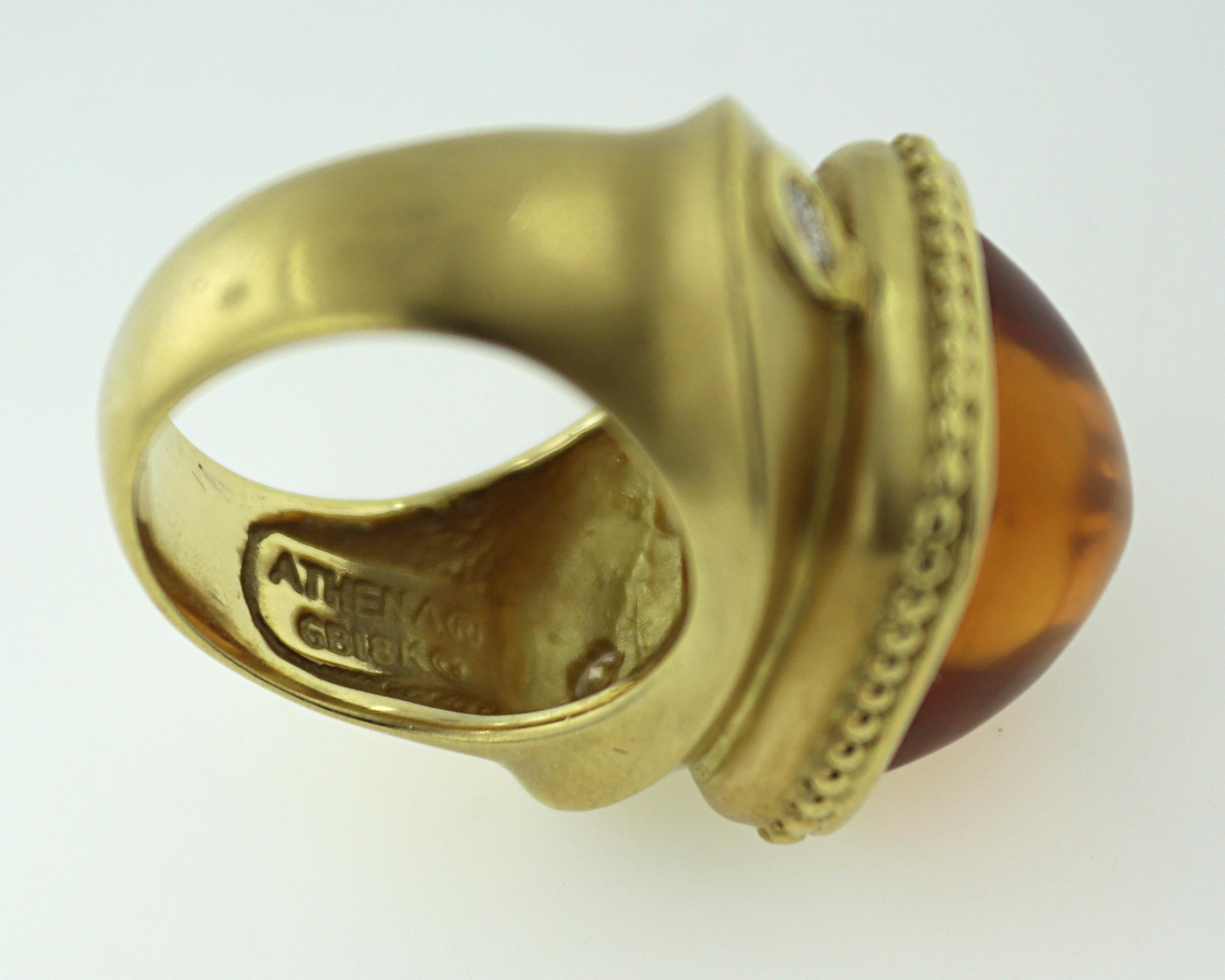 Seidengang Citrine Diamond, 18k Yellow Gold Classic Athena Ring For Sale 5