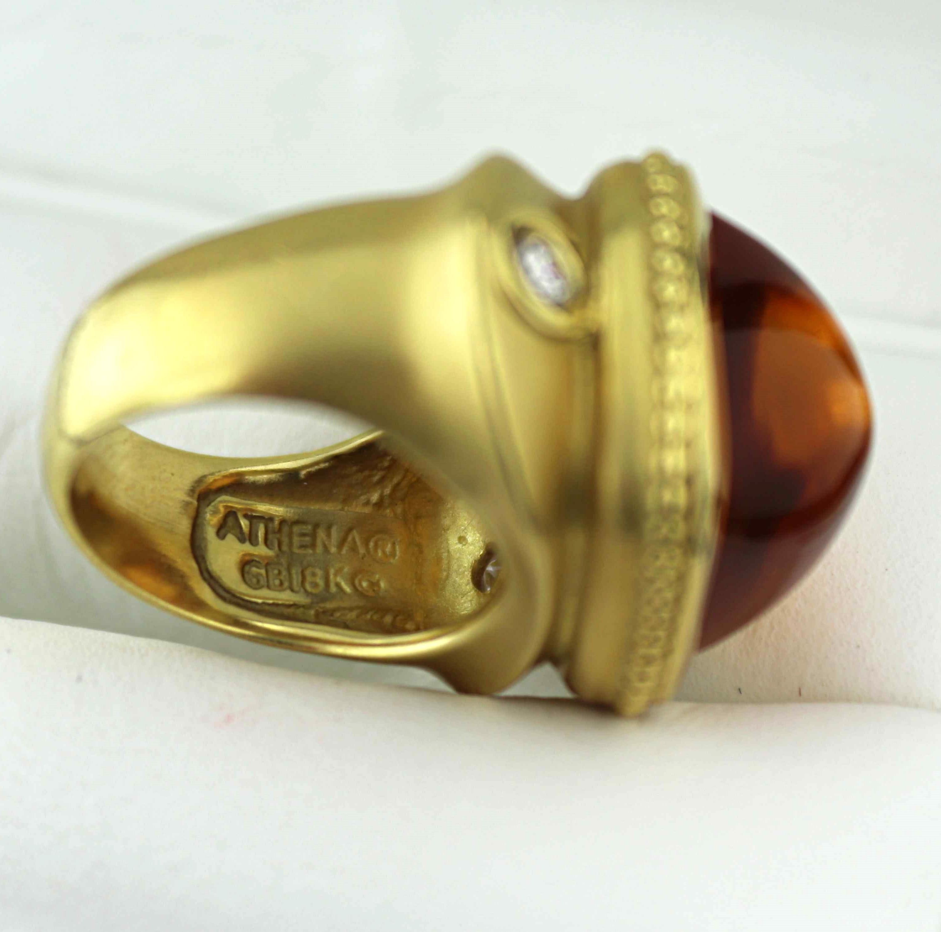 Seidengang Citrine Diamond, 18k Yellow Gold Classic Athena Ring For Sale 8