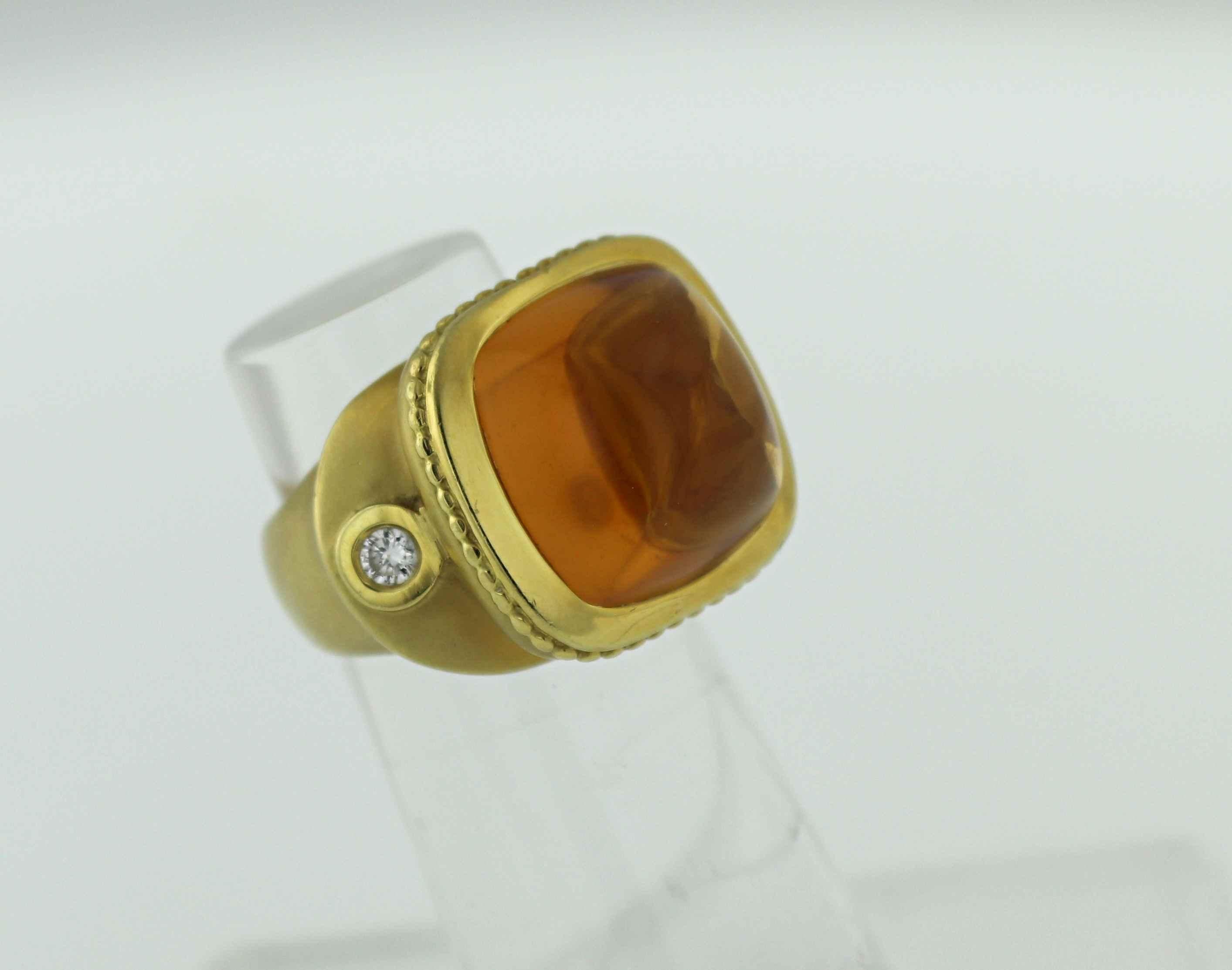 Artisan Seidengang Citrine Diamond, 18k Yellow Gold Classic Athena Ring For Sale