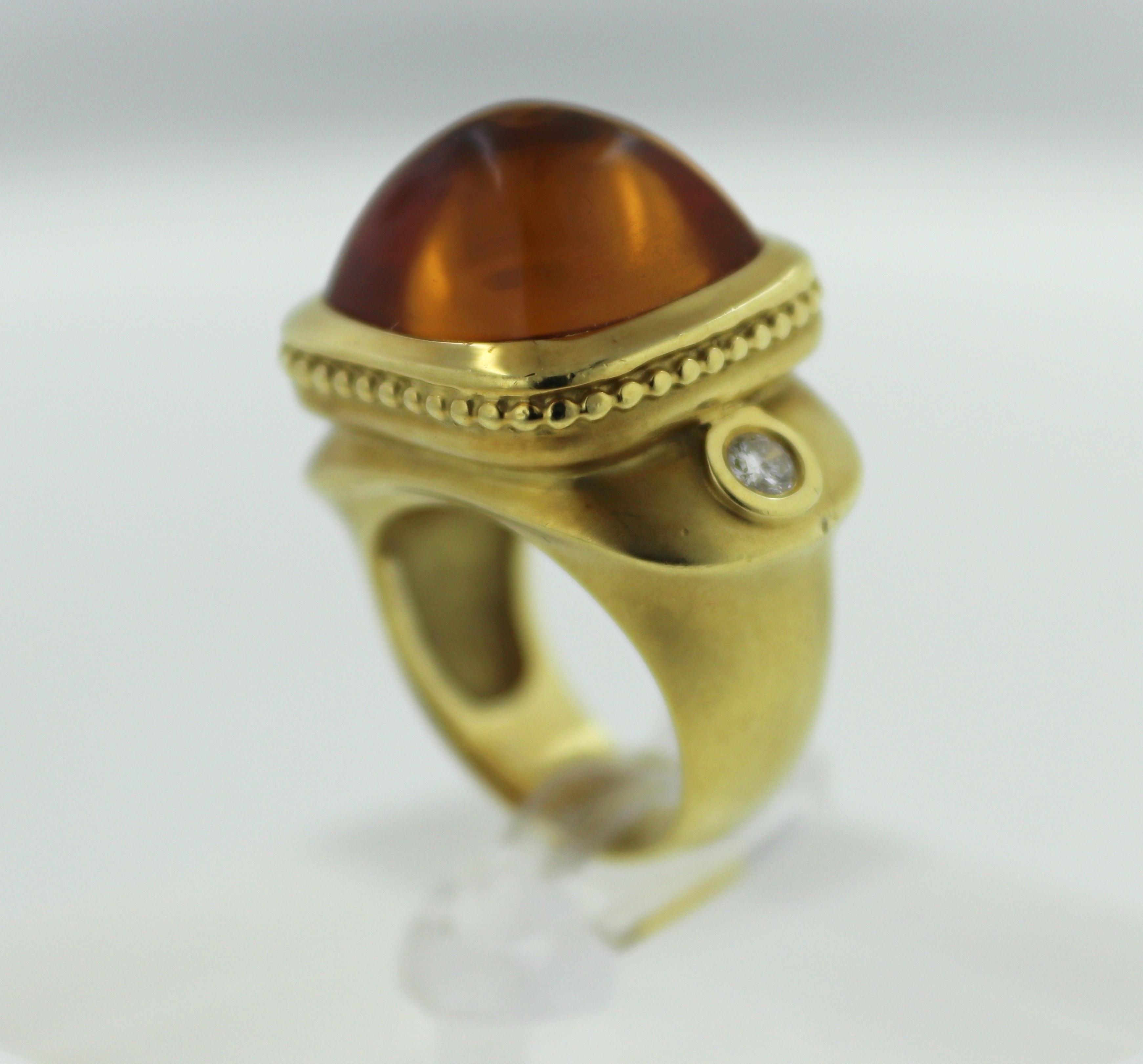 Women's or Men's Seidengang Citrine Diamond, 18k Yellow Gold Classic Athena Ring For Sale