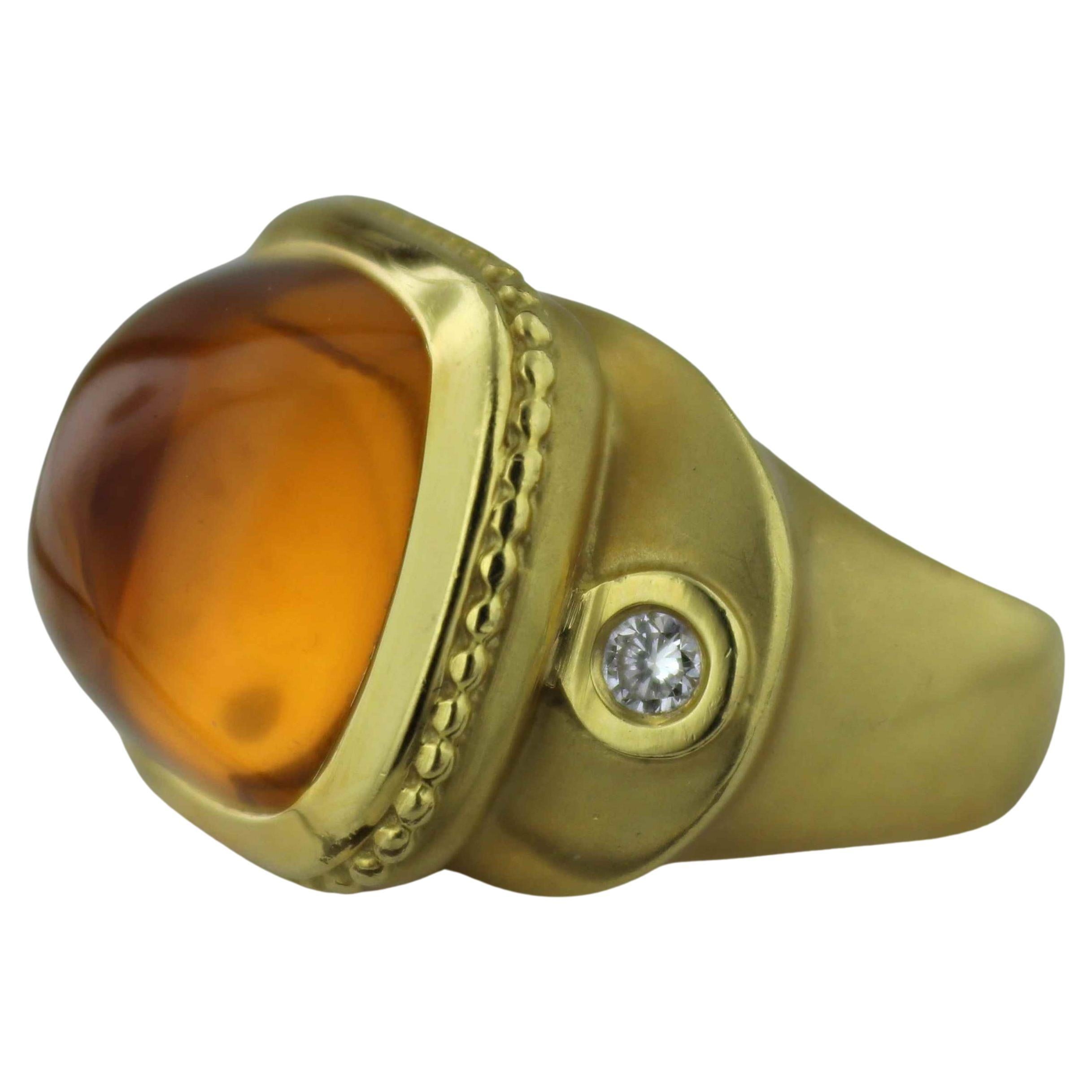Seidengang Citrine Diamond, 18k Yellow Gold Classic Athena Ring For Sale