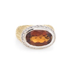 SeidenGang Citrine Diamond Ring 18k Yellow Gold East West Estate Cocktail