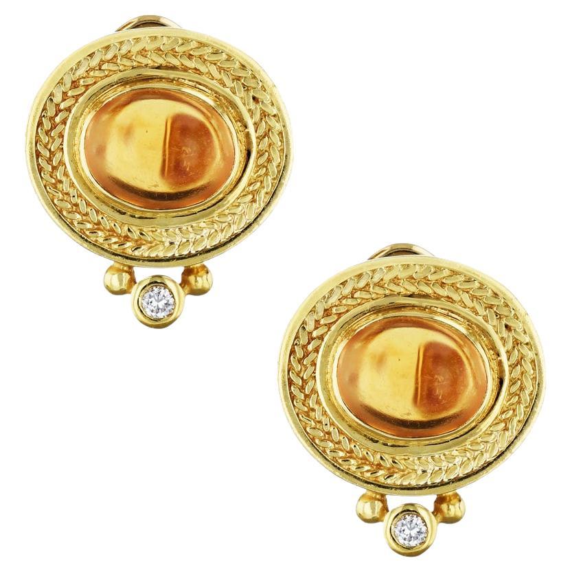 Seidengang Citrin Gelbgold Diamant-Ohrringe aus Nachlass