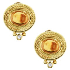 Seidengang Citrine Yellow Gold Diamond Estate Earrings