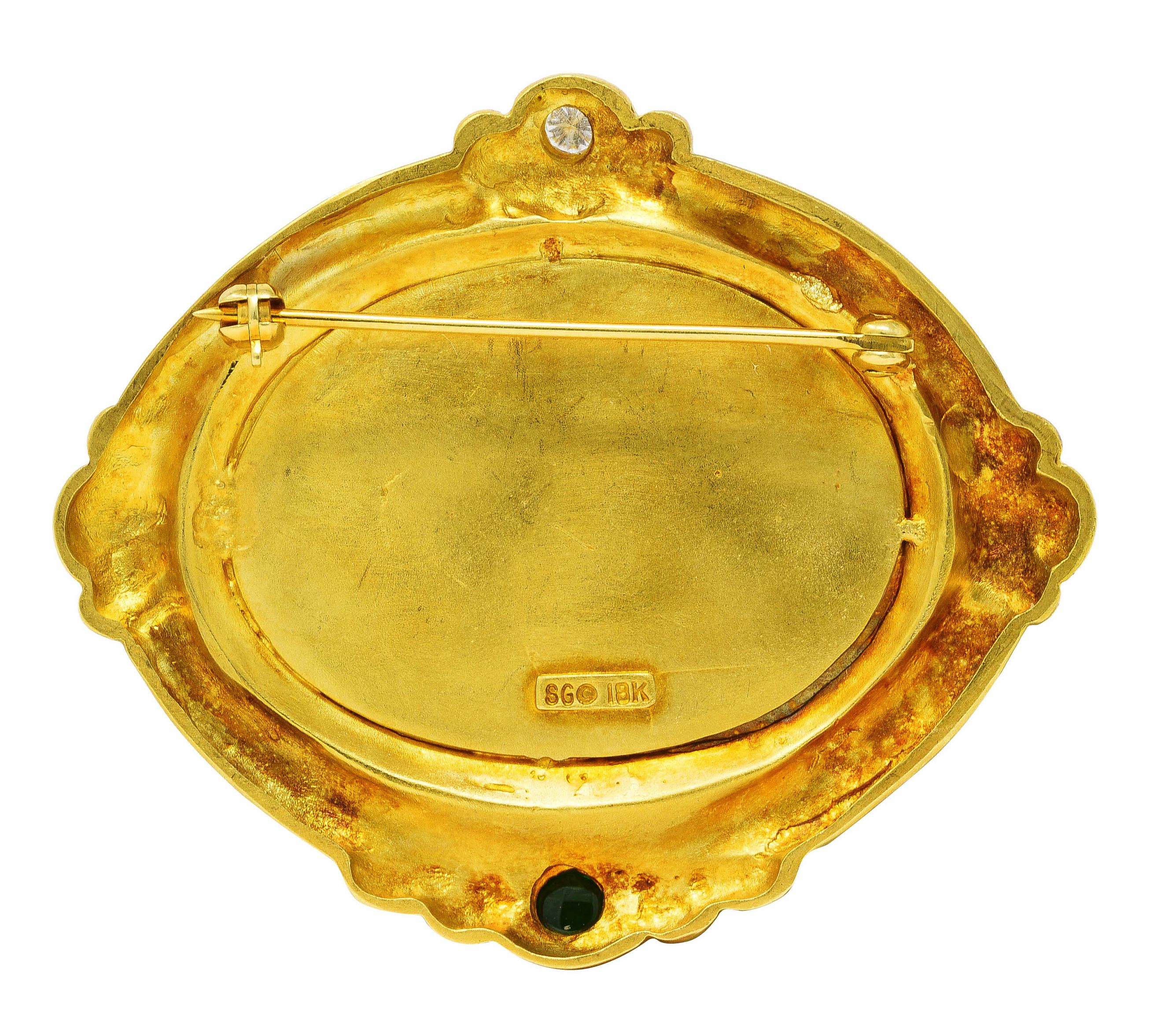 Contemporary SeidenGang Classic Vintage Diamond Tourmaline 18 Karat Gold Dove Brooch