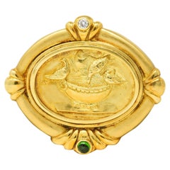 SeidenGang Classic Vintage Diamond Tourmaline 18 Karat Gold Dove Brooch