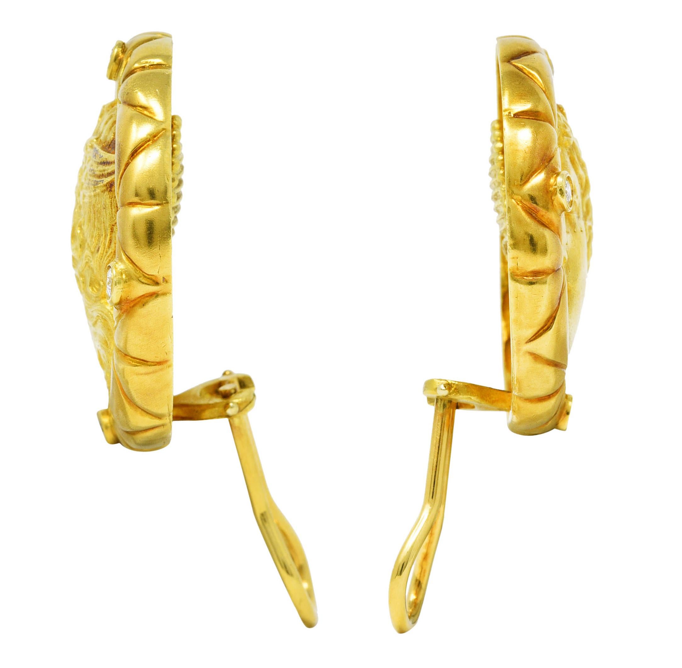 Contemporary SeidenGang Diamond 18 Karat Yellow Gold Greek Hermes Ancient Coin Cameo Earrings