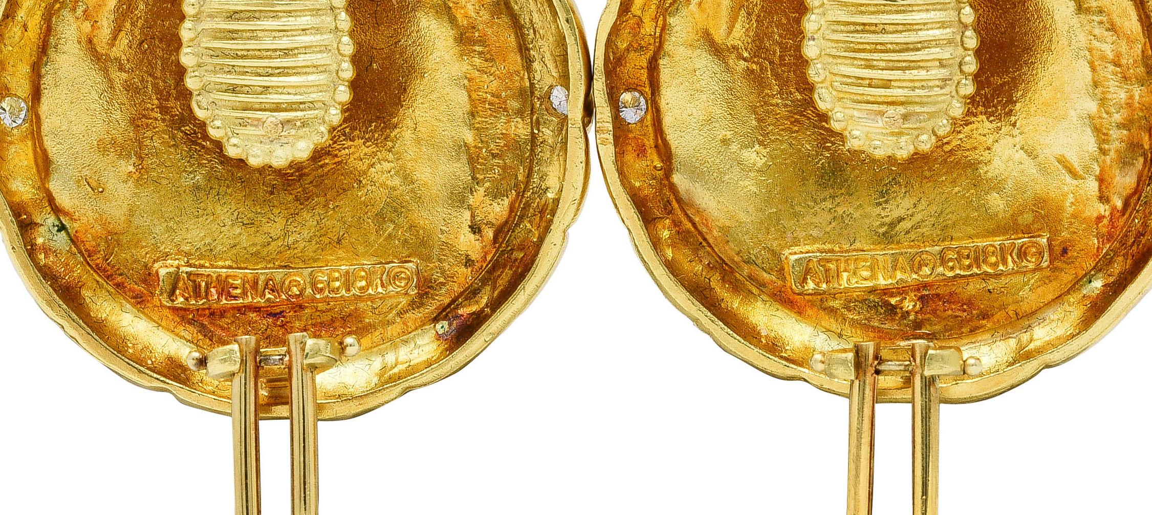 Brilliant Cut SeidenGang Diamond 18 Karat Yellow Gold Greek Hermes Ancient Coin Cameo Earrings