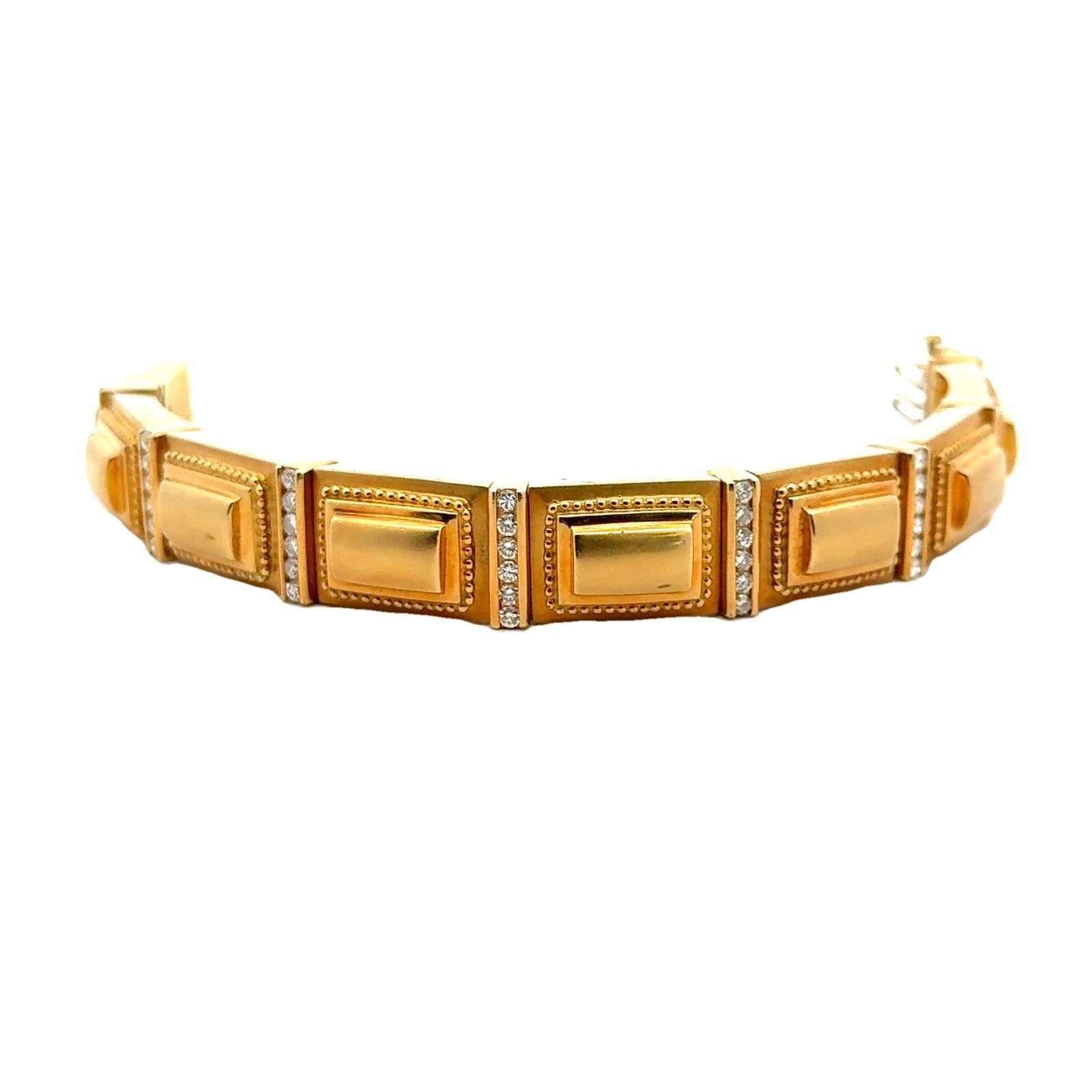 SeidenGang Diamond 18 Karat Yellow Gold Rectangular Link Estate Bracelet In Excellent Condition In Boca Raton, FL