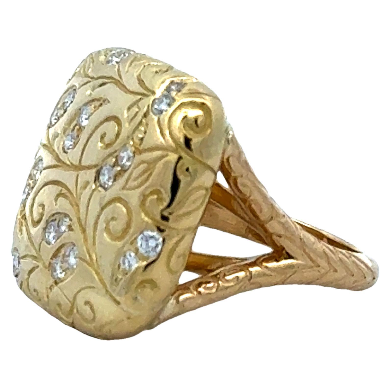 SeidenGang, bague à tige fendue carrée en or jaune 18 carats et diamants en vente 4