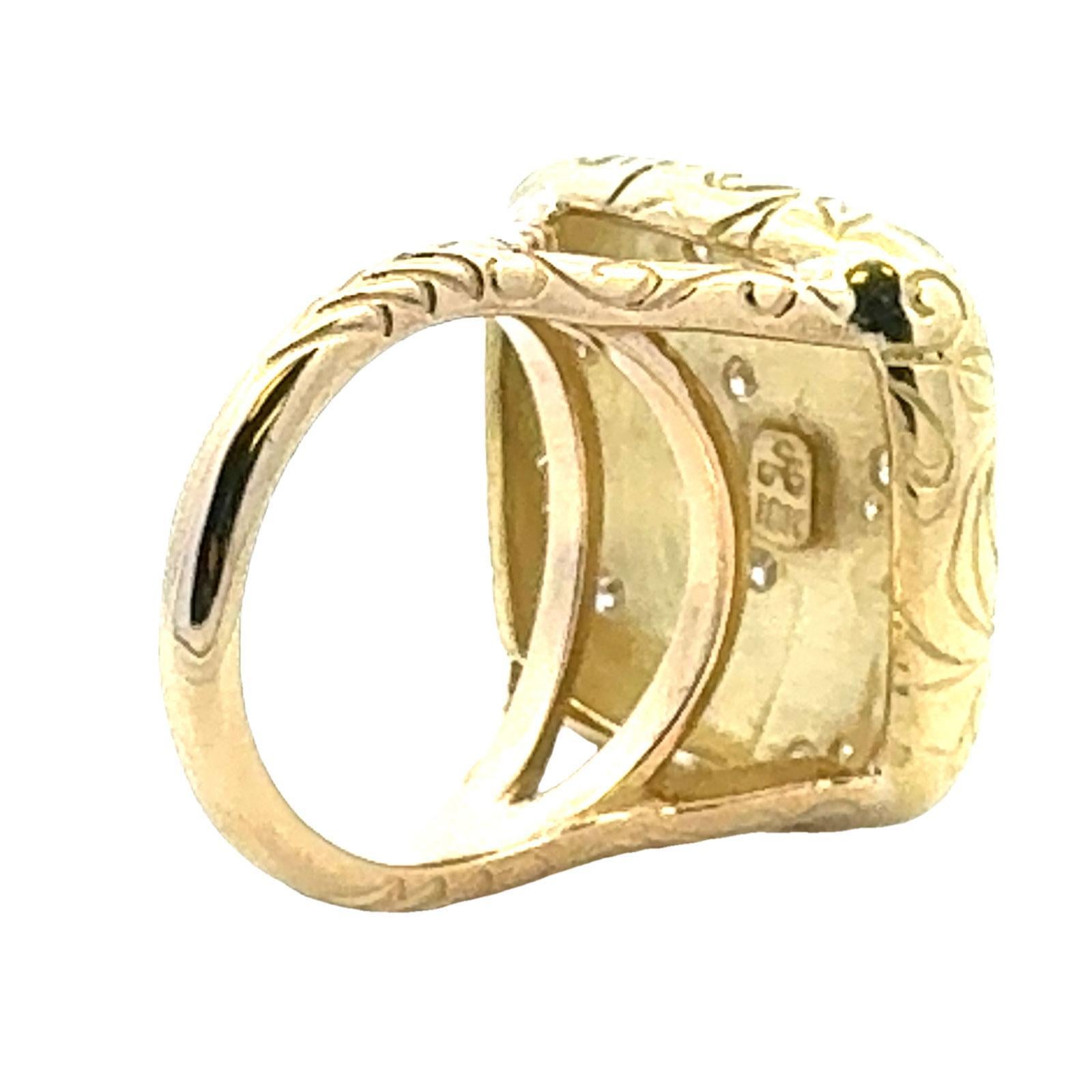 Moderne SeidenGang, bague à tige fendue carrée en or jaune 18 carats et diamants en vente