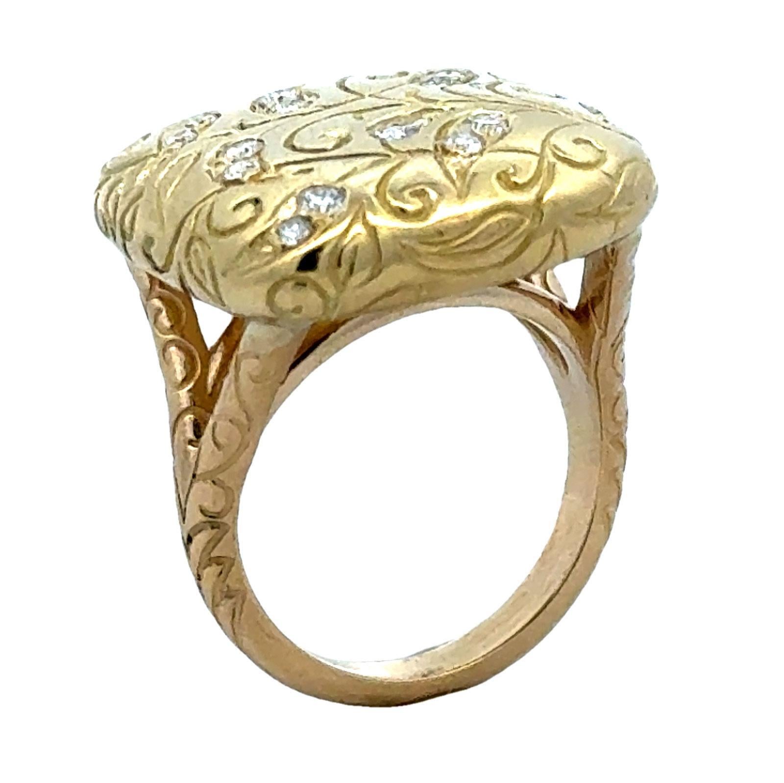 SeidenGang, bague à tige fendue carrée en or jaune 18 carats et diamants en vente 1