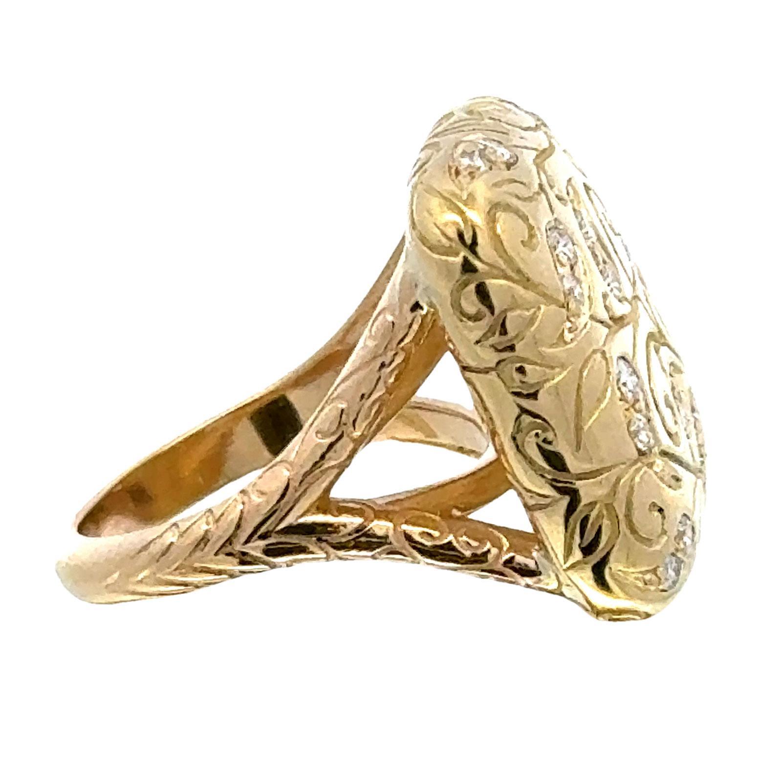 SeidenGang, bague à tige fendue carrée en or jaune 18 carats et diamants en vente 2
