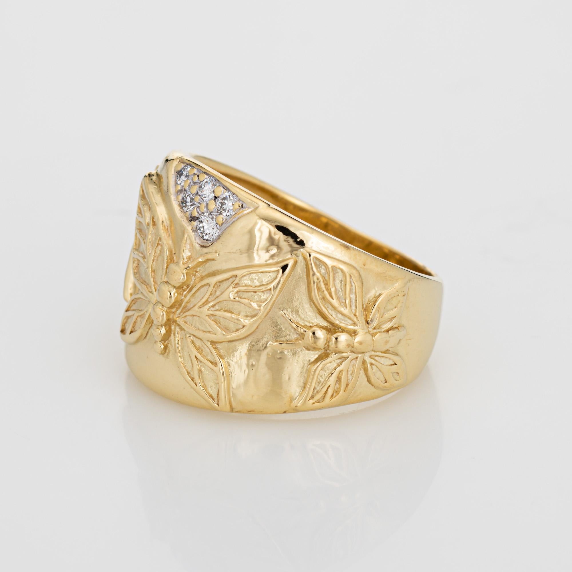 Round Cut SeidenGang Diamond Butterfly Ring 18k Yellow Gold Band Fine Jewelr