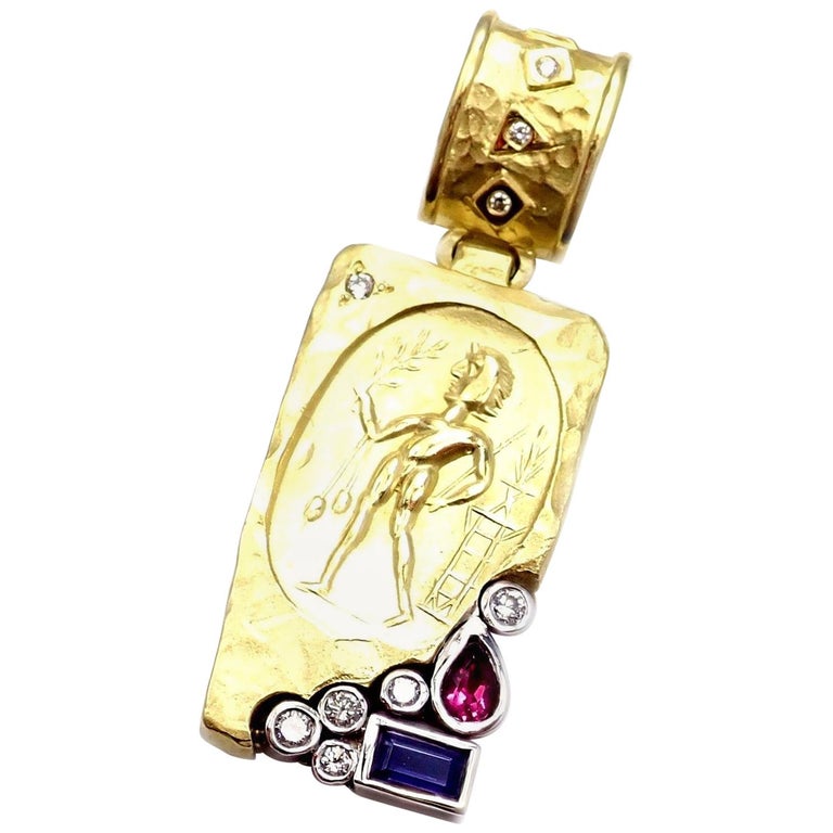 SeidenGang Diamond Iolite Pink Tourmaline Yellow Gold Pendant Enhancer 1