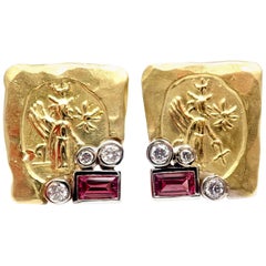 SeidenGang Diamond Pink Tourmaline Yellow Gold Earrings