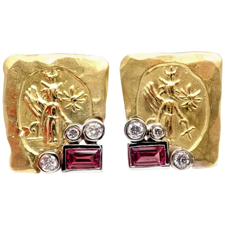 SeidenGang Diamond Pink Tourmaline Yellow Gold Earrings 1