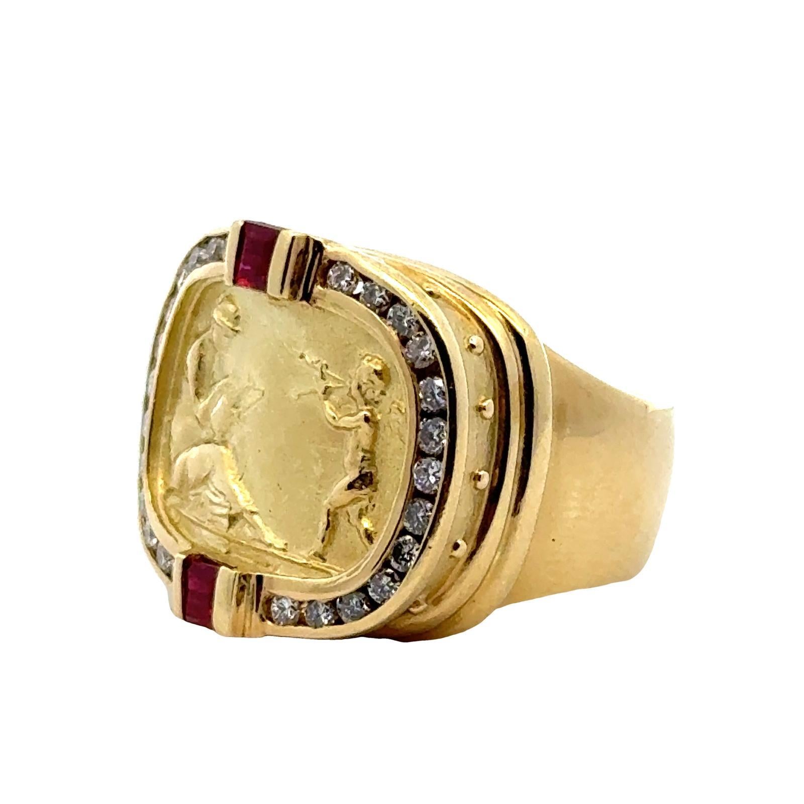 SeidenGang Diamond Ruby 18 Karat Yellow Gold Estate Ring In Excellent Condition In Boca Raton, FL