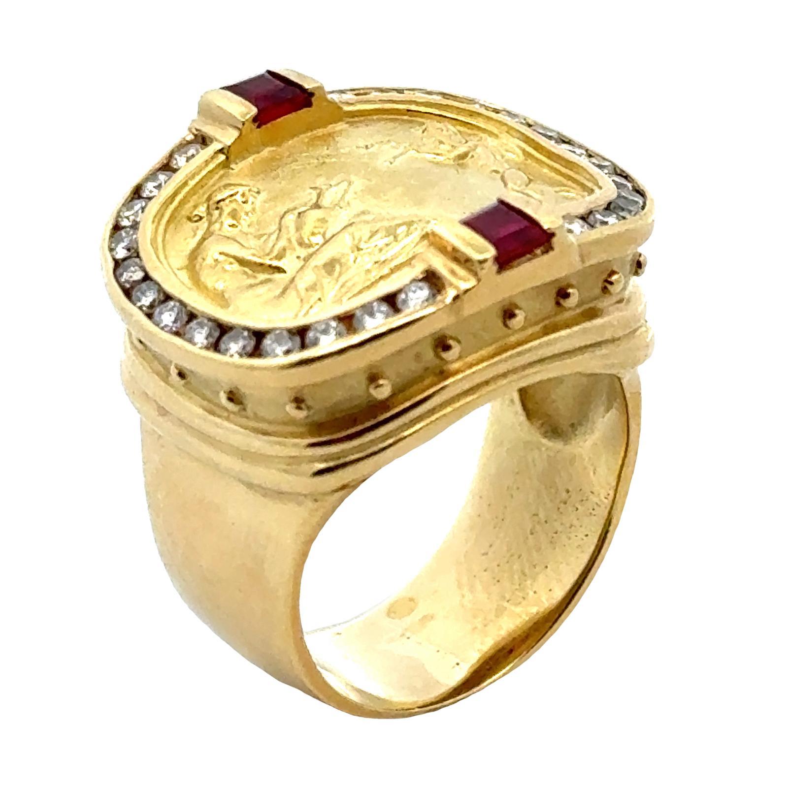 SeidenGang Diamond Ruby 18 Karat Yellow Gold Estate Ring For Sale 1
