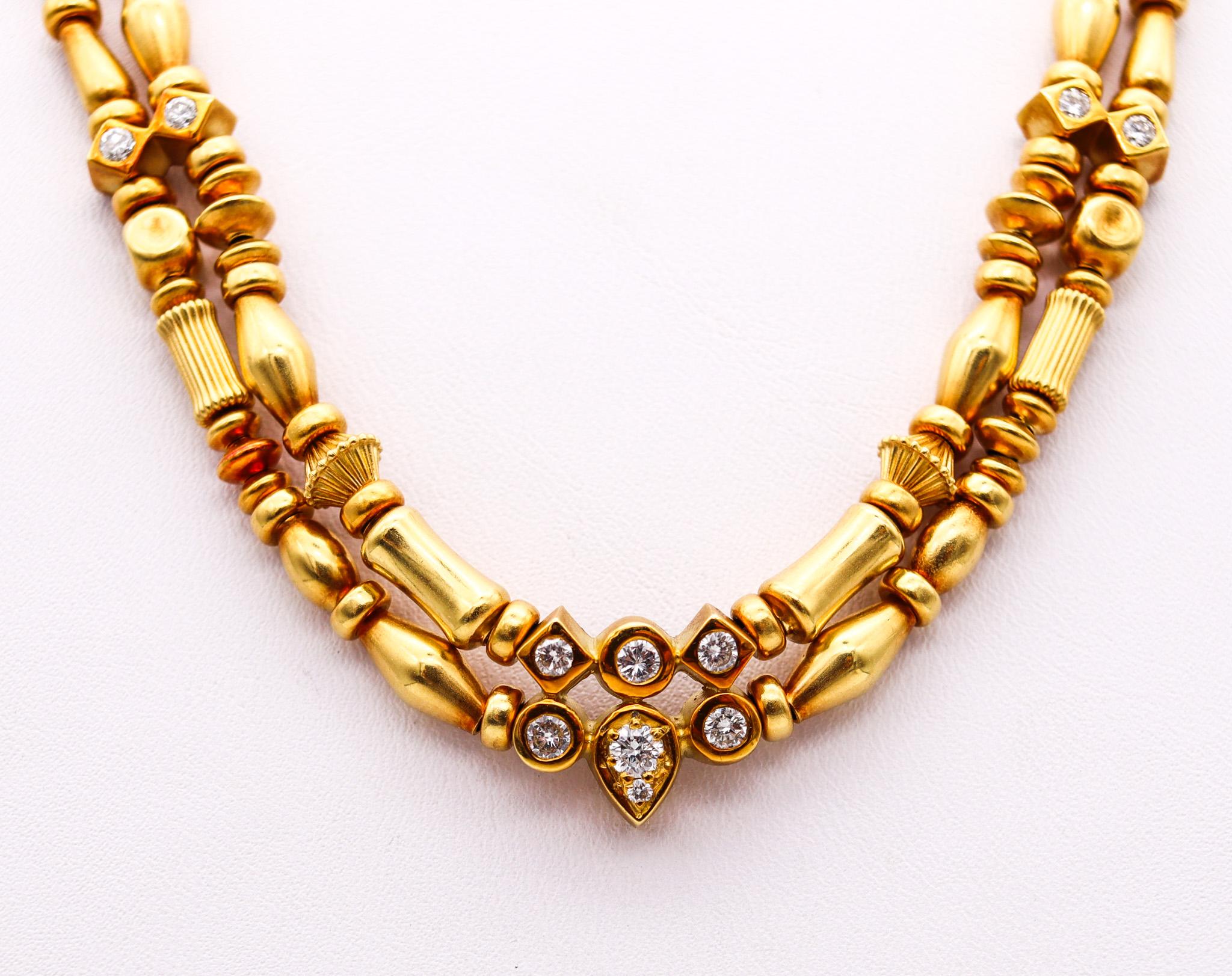 Etruscan necklace designed by Seidengang.

A beautiful statement necklace, created by the iconic jewelry designer's SeidenGang. This double necklace is part of the popular Etruscan revival collection, carefully crafted in solid rich yellow gold of