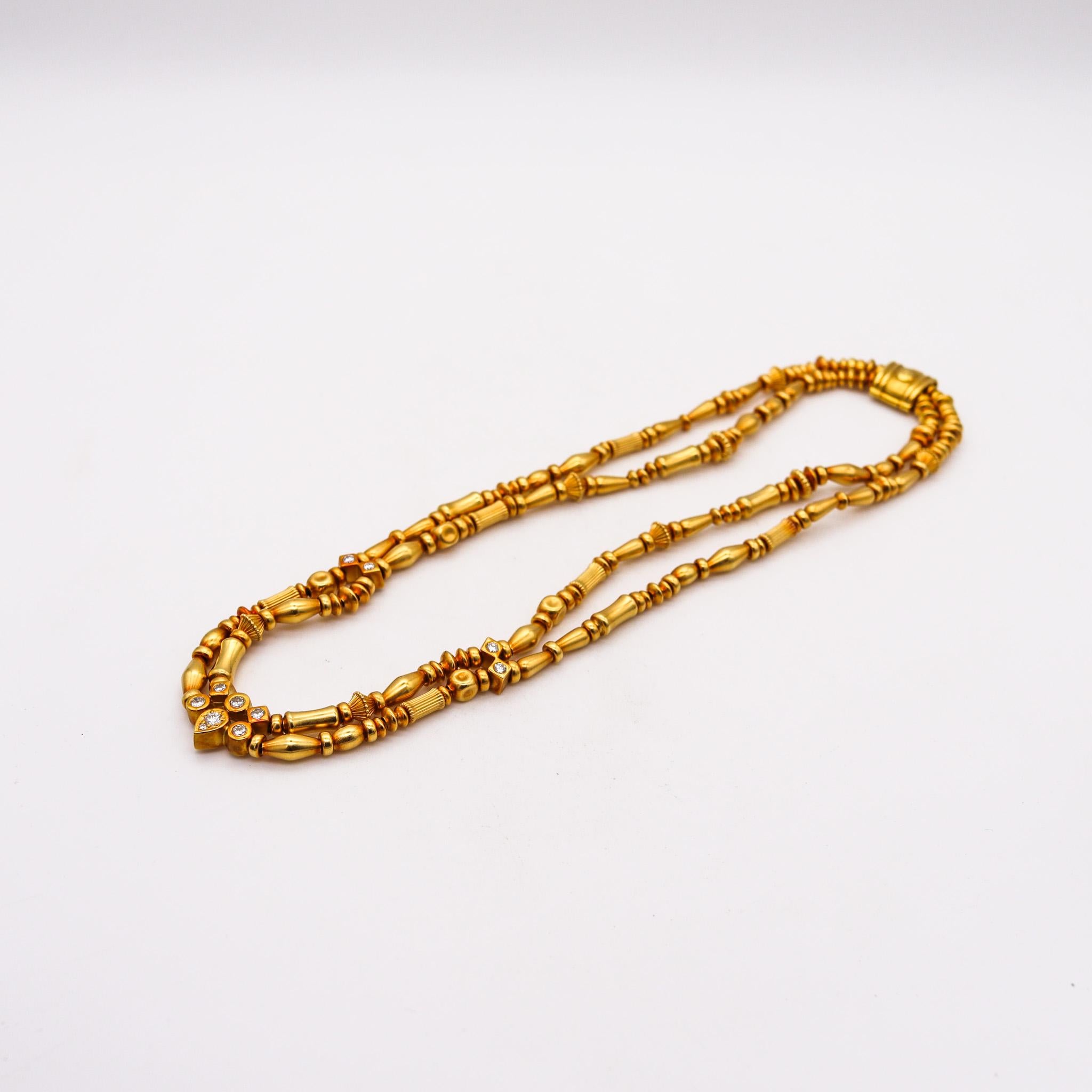 Etruscan Revival SeidenGang Etruscan Double Necklace In 18Kt Yellow Gold With VS Diamonds For Sale