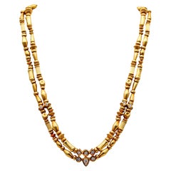 SeidenGang Etruskische Doppel-Halskette aus 18 Karat Gelbgold mit VS-Diamanten