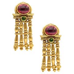 SeidenGang Etruscan Long Drop Earrings In 18Kt Gold With 15.76 Cts In Tourmaline