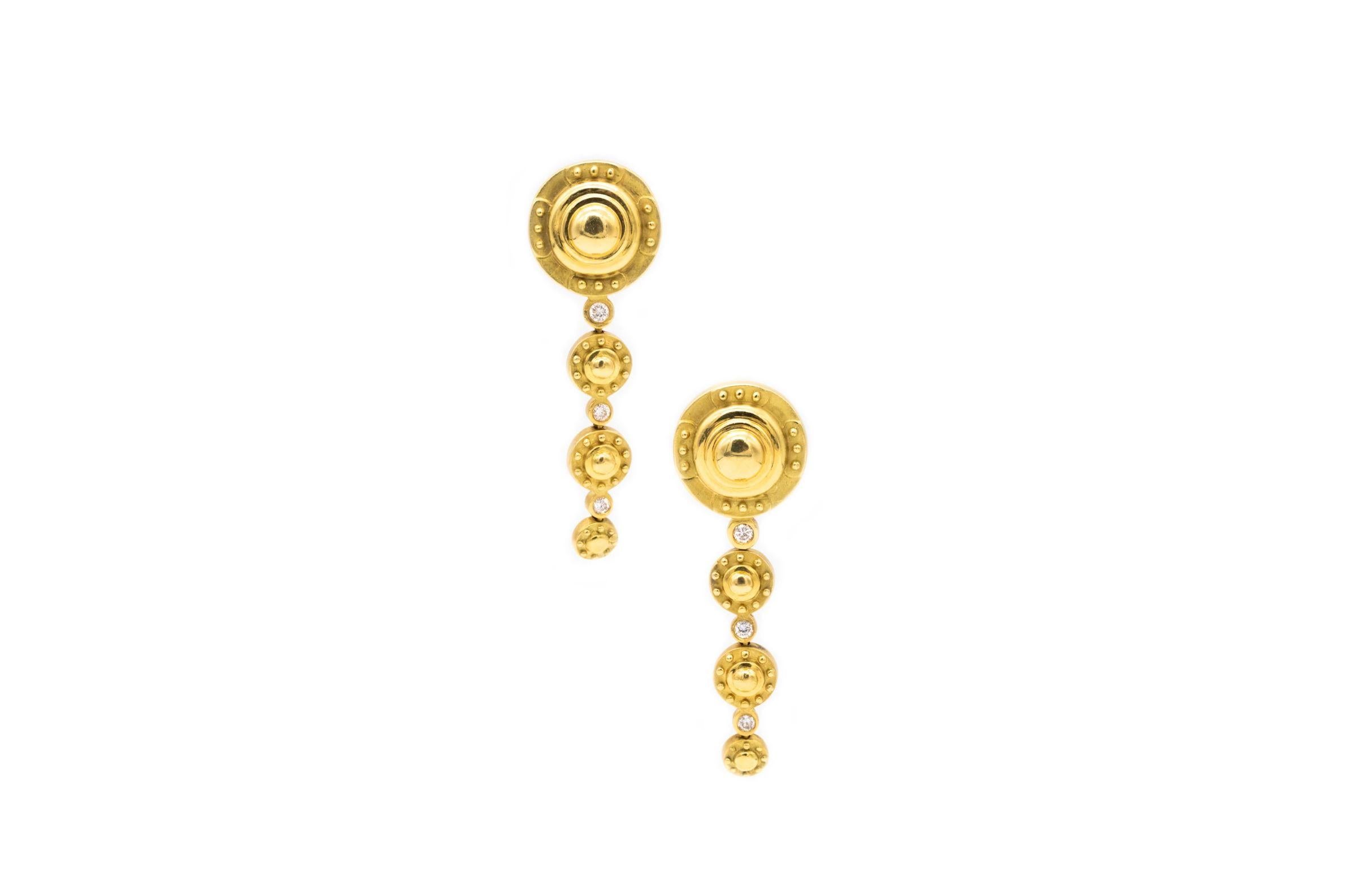 SeidenGang Etruscan Long Drop Earrings In 18Kt Yellow Gold With 6 VS Diamonds For Sale 1