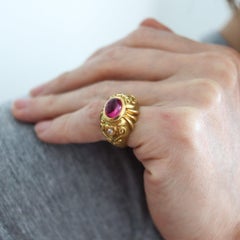 SEIDENGANG Bague étrusque en or jaune 18 carats avec diamants et tourmaline de 2,18 carats