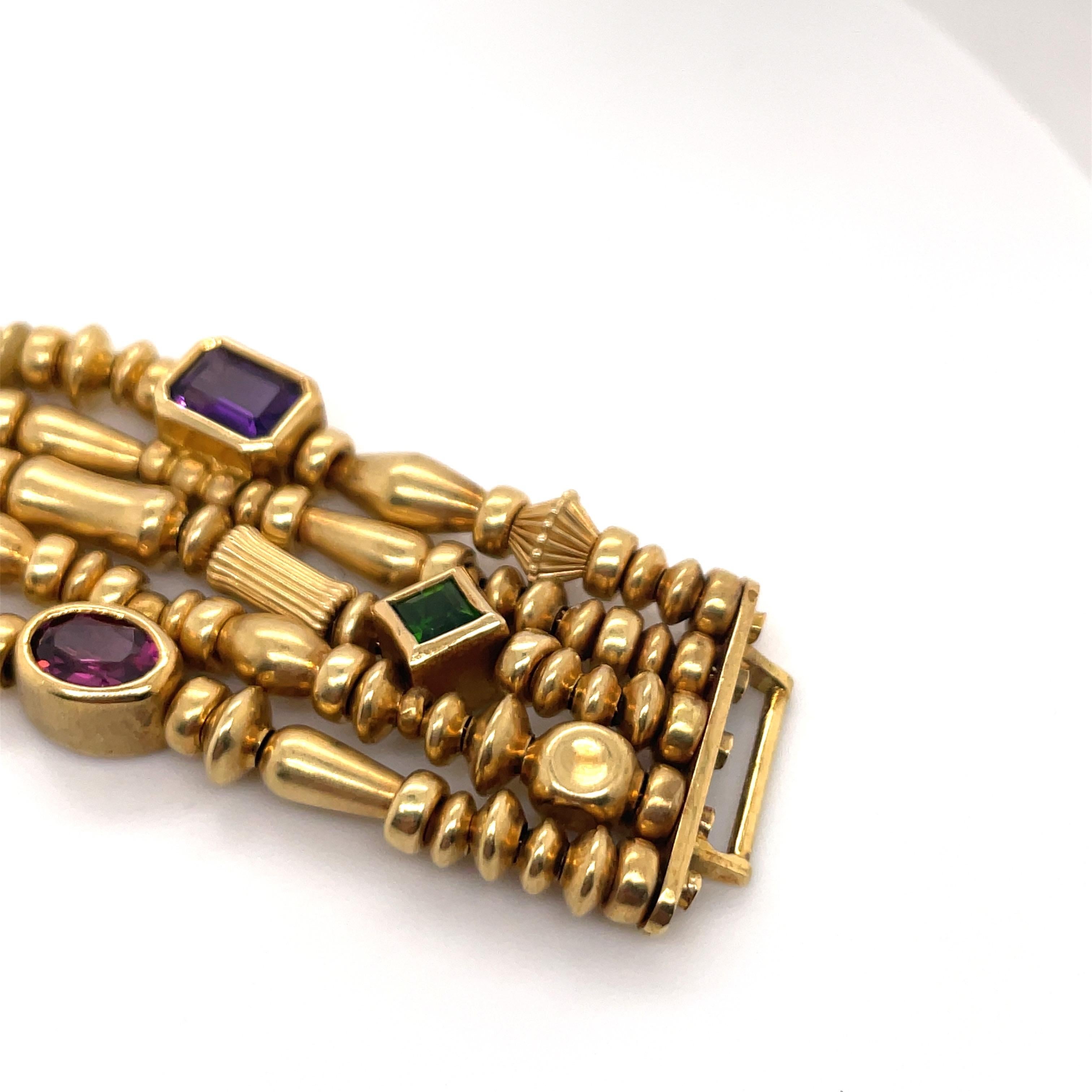 Seidengang Gemstone Beaded Five Row Bracelet 18 Karat Yellow Gold 71.8 Grams For Sale 2