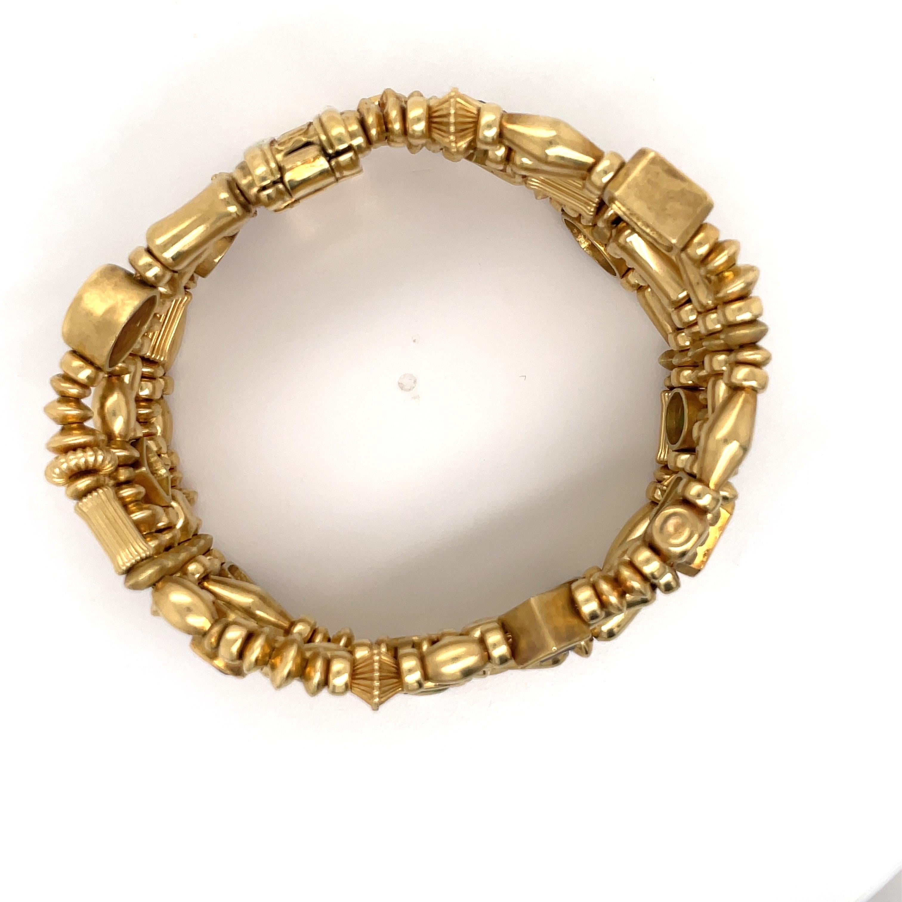 Seidengang Gemstone Beaded Five Row Bracelet 18 Karat Yellow Gold 71.8 Grams For Sale 3