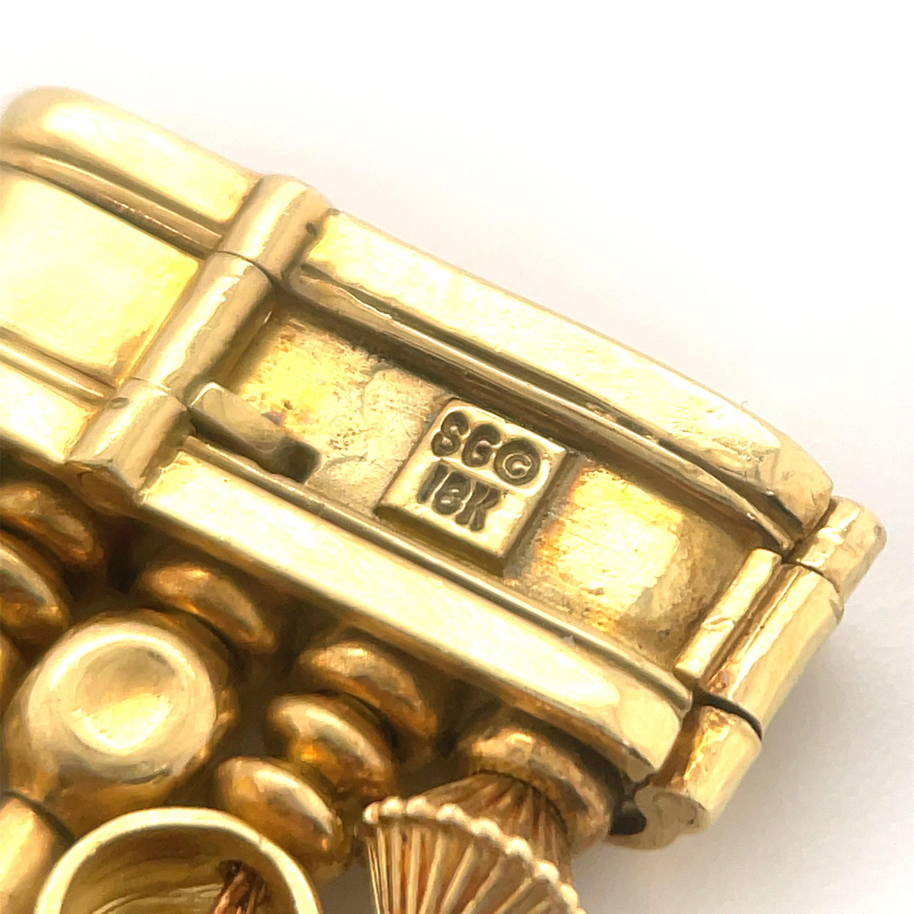 Seidengang Gemstone Beaded Five Row Bracelet 18 Karat Yellow Gold 71.8 Grams For Sale 4
