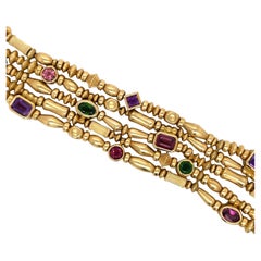 Seidengang Pulsera de cinco filas con cuentas de piedras preciosas Oro amarillo de 18 kilates 71,8 gramos