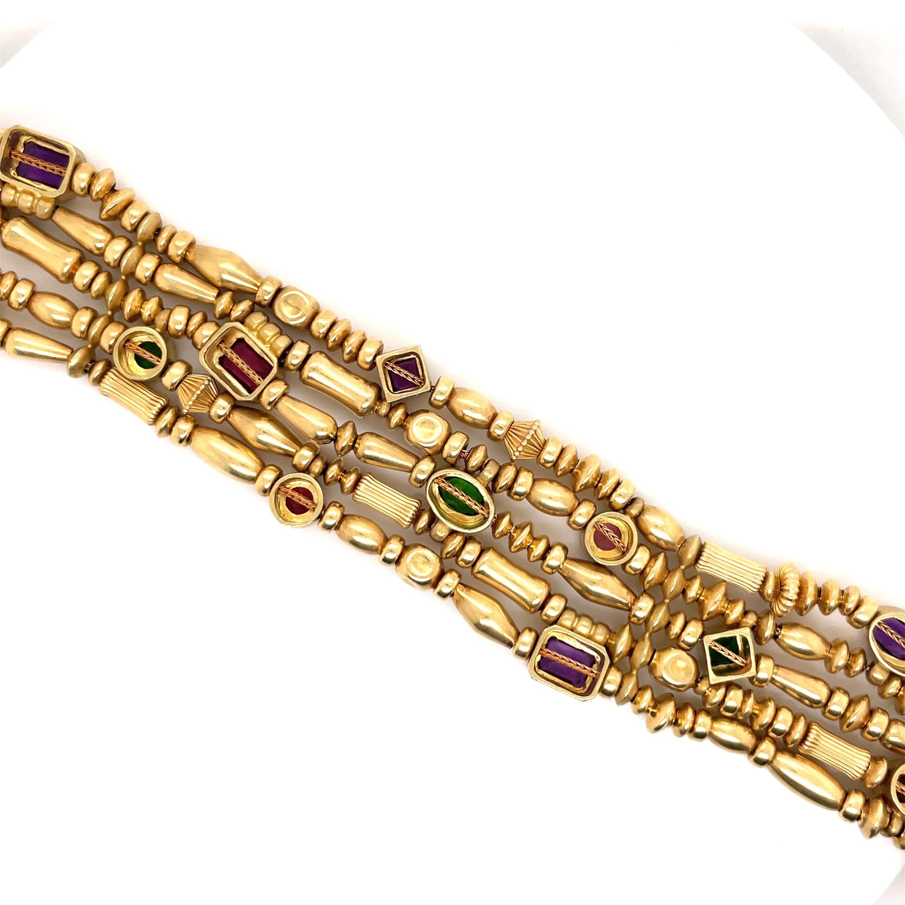 Bracciale a cinque file con pietre preziose Seidengang in oro giallo 18 carati 71,8 grammi in vendita 3